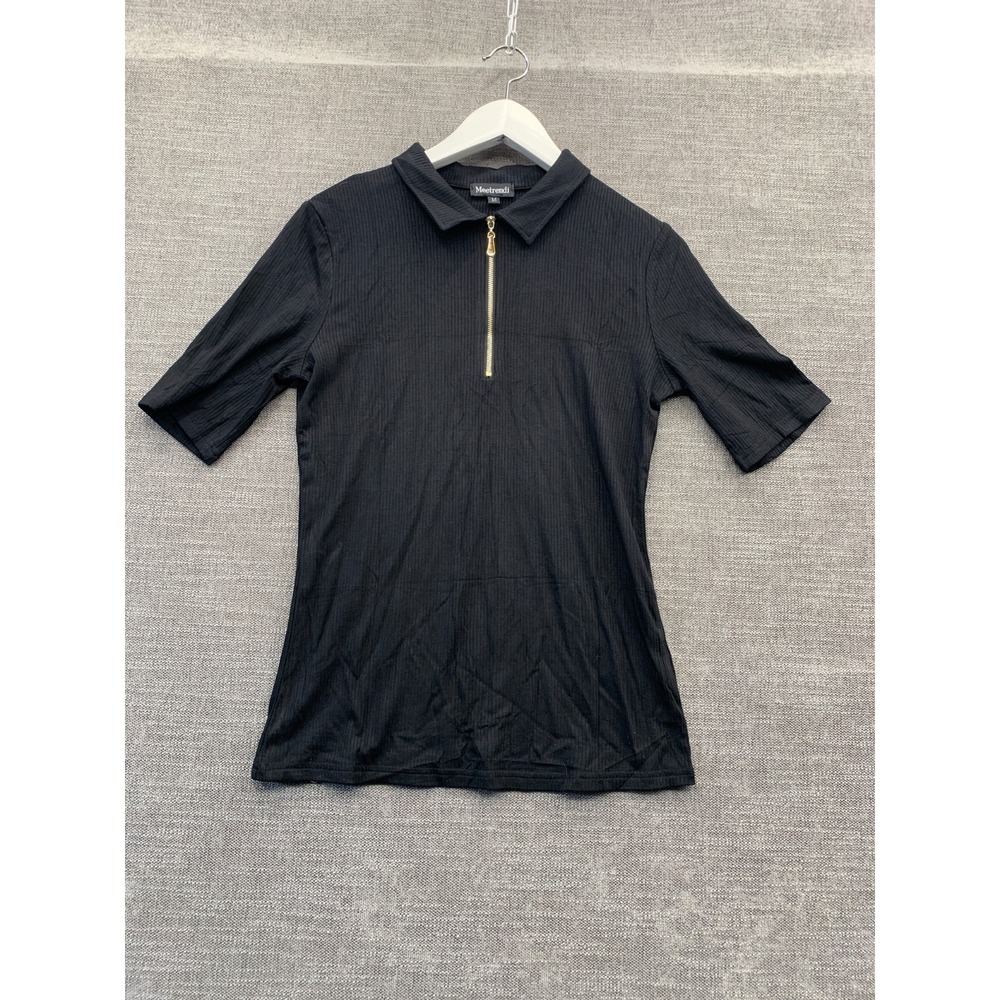 Meetrendi Polo Shirt Womens Medium Black Blue Ribbed Quarter Zip Tennis Lot Of 2